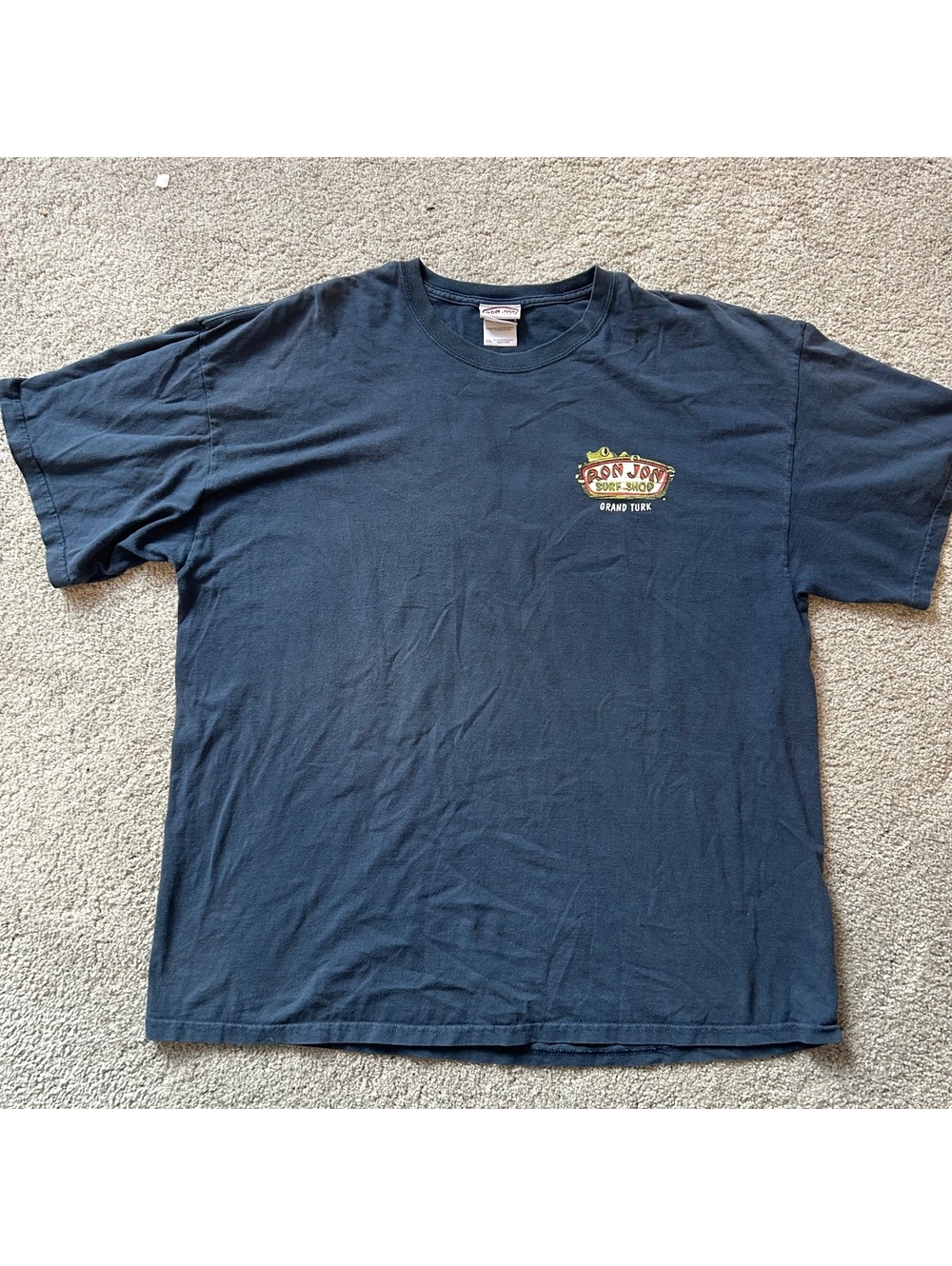 Vintage 1990's Ron Jon Surf Shop Grand Turk Navy Blue Cotton T-Shirt Size 2XL